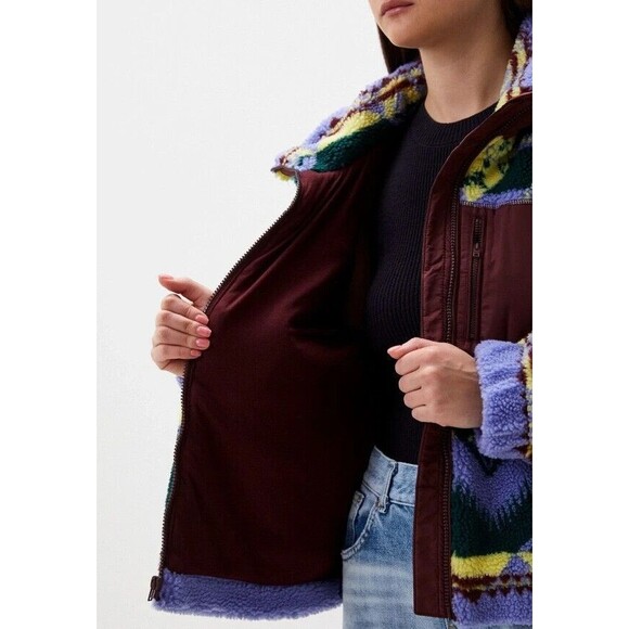 Wrangler Womens Sherpa Jacket Southwestern Print Full Zip Fleece Purple Yellow - Picture 16 of 16